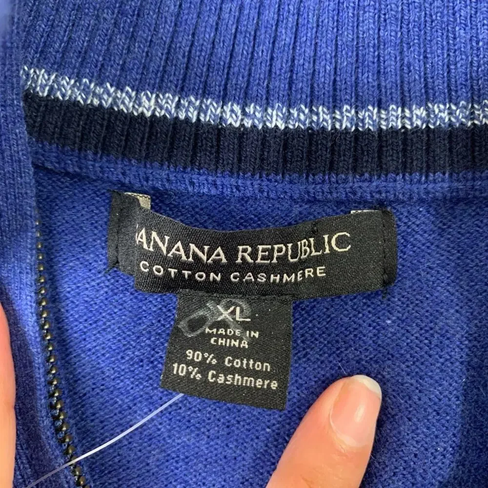 Banana Republic Sweater Mens XL Prussian Cotton Cashmere Blend 1/4 Zip Pullover